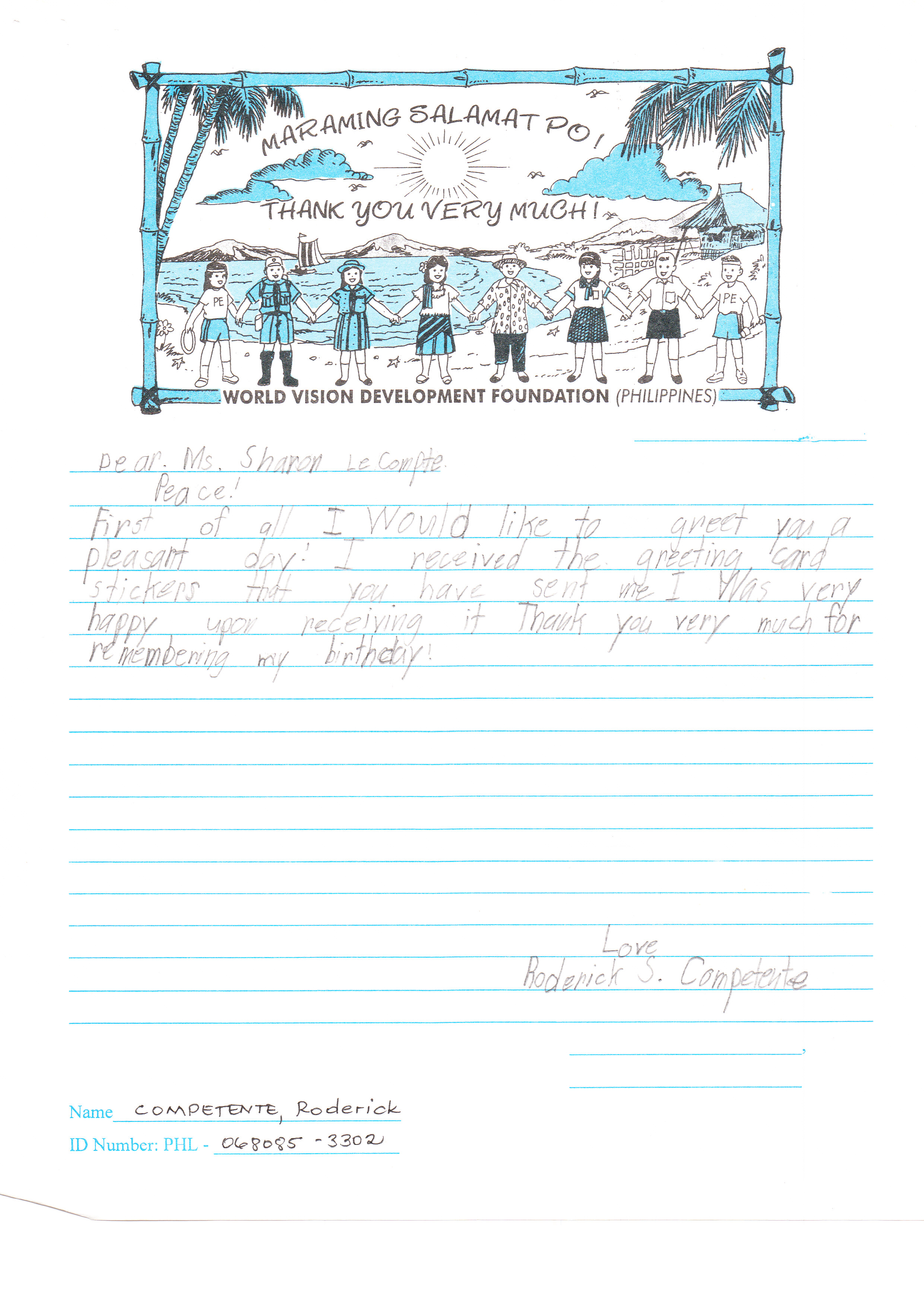 Letters From Roderick Activity Centres Inc